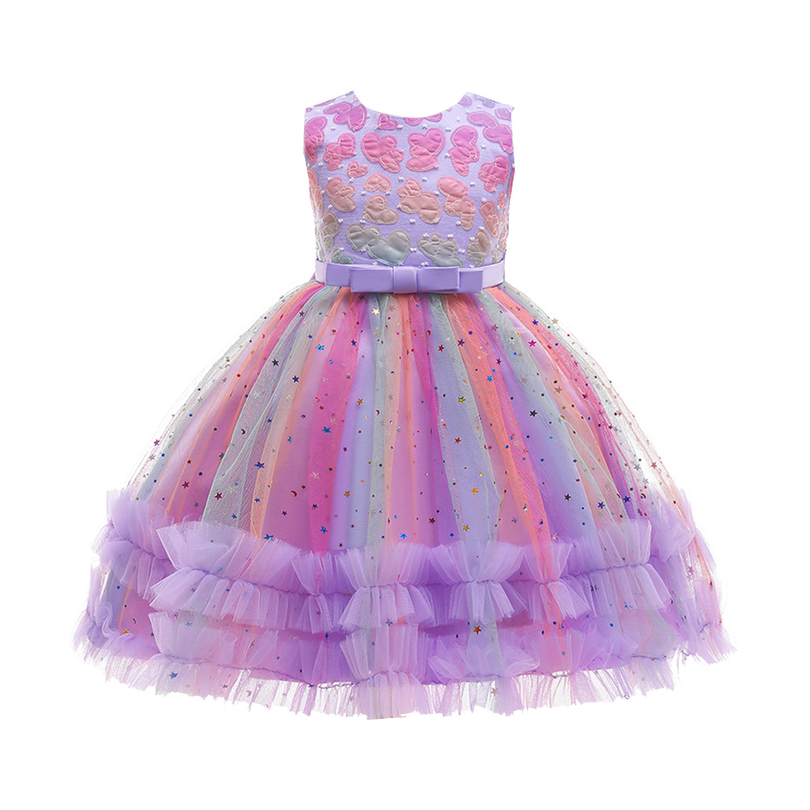 Toddler Girl Dresses 3T Sleeveless Rainbow Tutu Dress Party Hoilday Birthday Wedding Formal Mesh Dress Princess Clothes Purple,4-5 Years